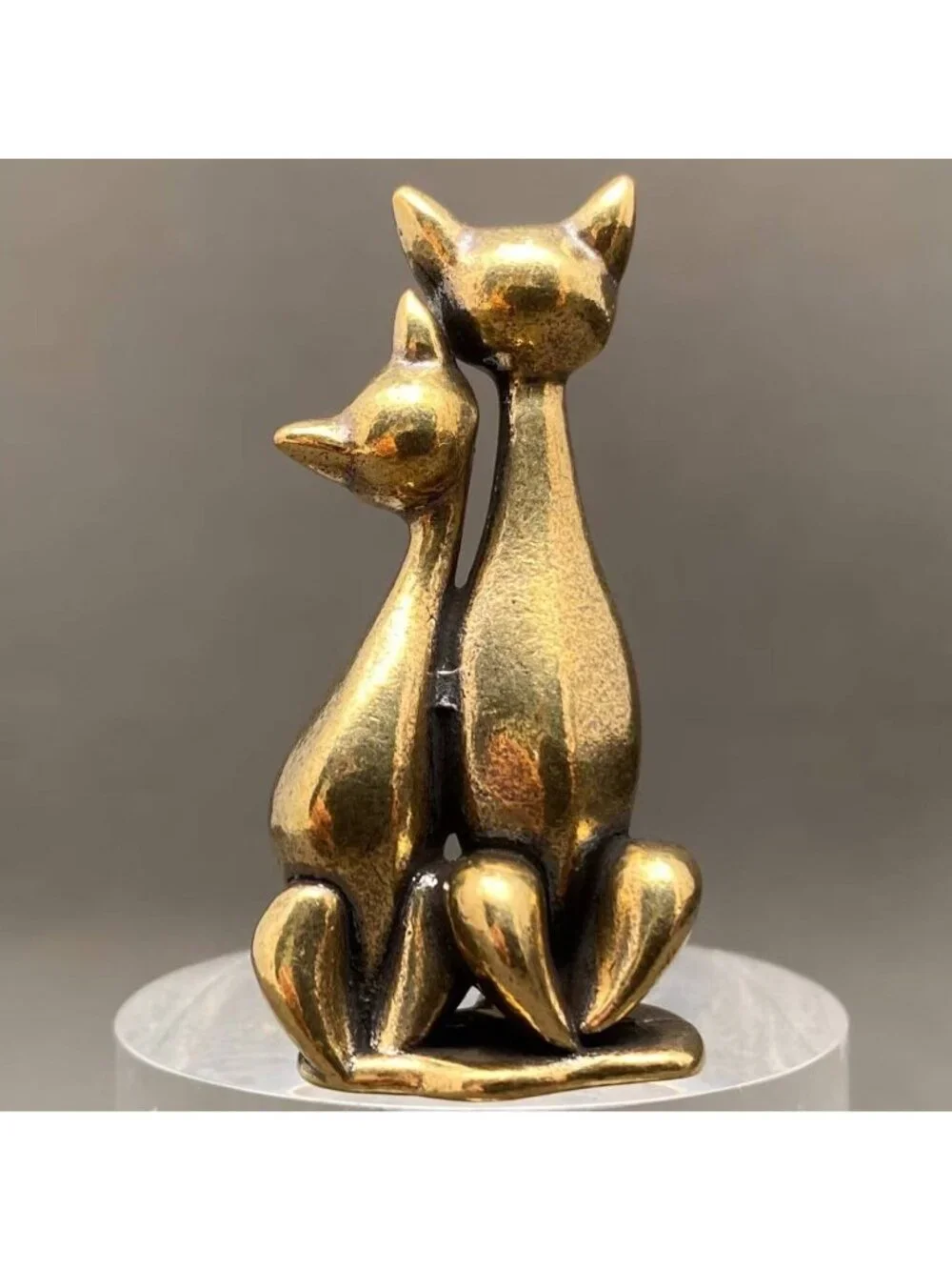 Brass Cat Couple Figurine Miniature Love Totem Altar Decor Spirit Animal - Picture 3 of 4